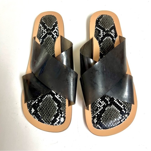 Jeffrey Campbell Shoes - JEFFREY CAMPELL Cleah slip on black snakeskin cushion sole flat sandals women 9